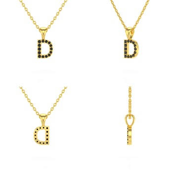 Necklace Pendant ADEN Letter D Gold 750 Yellow Black Diamond Chain Gold 750 included 0.72grs