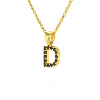 Necklace Pendant ADEN Letter D Gold 750 Yellow Black Diamond Chain Gold 750 included 0.72grs