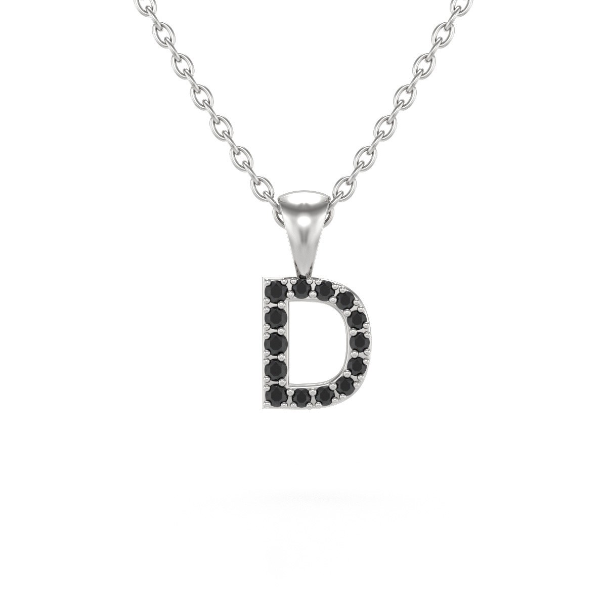 Collier Pendentif ADEN Lettre D Or 750 Blanc Diamant Noir Chaine Or 750 incluse 0.72grs