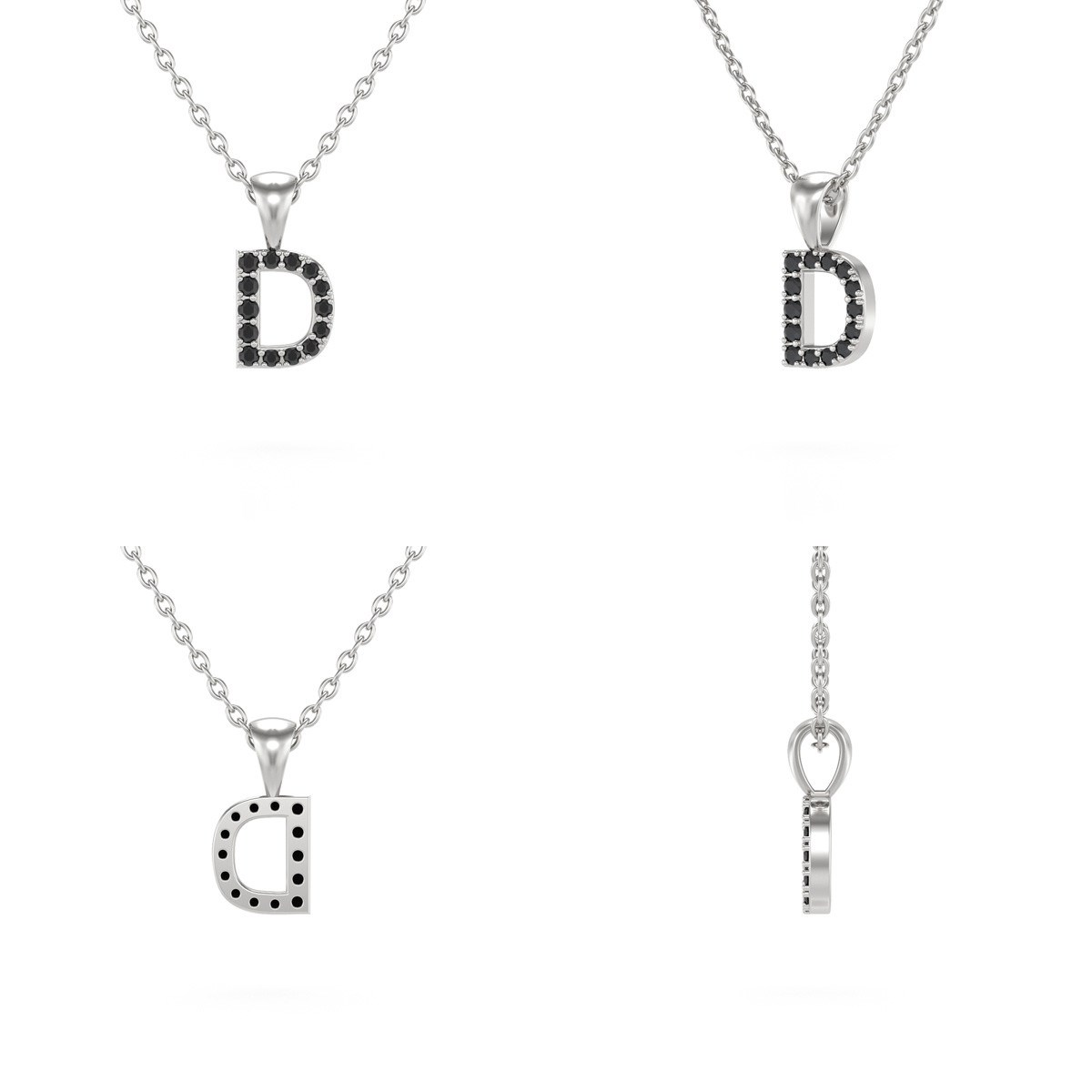 Collier Pendentif ADEN Lettre D Or 750 Blanc Diamant Noir Chaine Or 750 incluse 0.72grs - vue 2