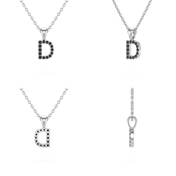 Necklace Pendant ADEN Letter D Gold 750 White Black Diamond Chain Gold 750 included 0.72grs