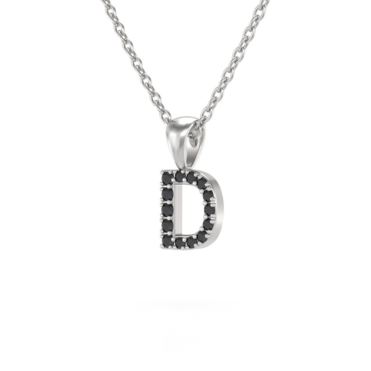 Collier Pendentif ADEN Lettre D Or 750 Blanc Diamant Noir Chaine Or 750 incluse 0.72grs - vue 3