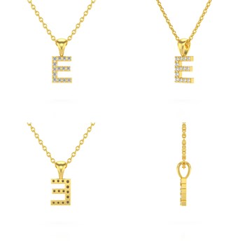 Collier Pendentif ADEN Lettre E Or 750 Jaune Diamant Chaine Or 750 incluse 0.72grs