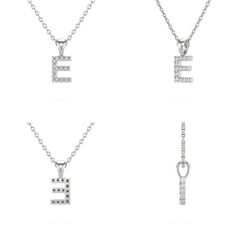 Collier Pendentif ADEN Lettre E Or 750 Blanc Diamant Chaine Or 750 incluse 0.72grs
