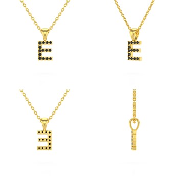 Necklace Pendant ADEN Letter E Gold 750 Yellow Black Diamond Chain Gold 750 included 0.72grs