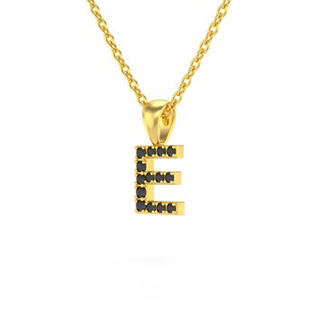 Necklace Pendant ADEN Letter E Gold 750 Yellow Black Diamond Chain Gold 750 included 0.72grs