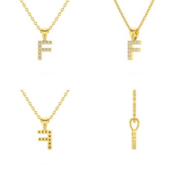 Collier Pendentif ADEN Lettre F Or 750 Jaune Diamant Chaine Or 750 incluse 0.72grs