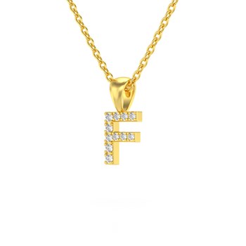 Collier Pendentif ADEN Lettre F Or 750 Jaune Diamant Chaine Or 750 incluse 0.72grs