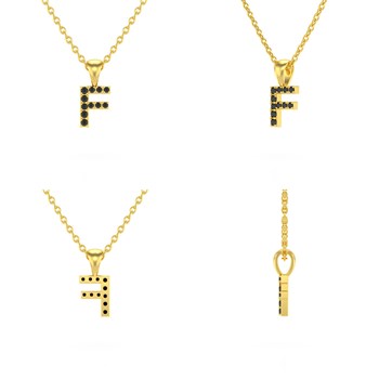 Necklace Pendant ADEN Letter F Gold 750 Yellow Black Diamond Chain Gold 750 included 0.72grs