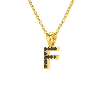 Necklace Pendant ADEN Letter F Gold 750 Yellow Black Diamond Chain Gold 750 included 0.72grs