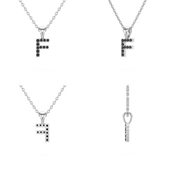 Necklace Pendant ADEN Letter F Gold 750 White Black Diamond Chain Gold 750 included 0.72grs