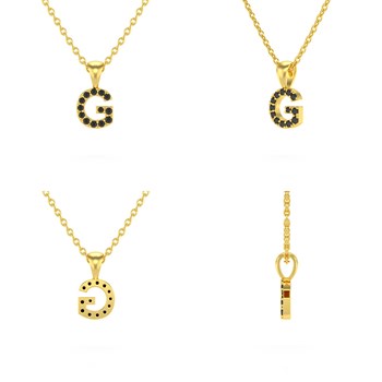 Necklace Pendant ADEN Letter G Gold 750 Yellow Black Diamond Chain Gold 750 included 0.72grs