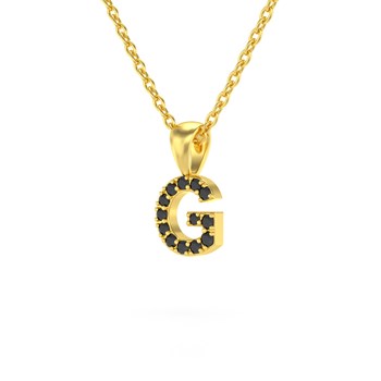 Necklace Pendant ADEN Letter G Gold 750 Yellow Black Diamond Chain Gold 750 included 0.72grs