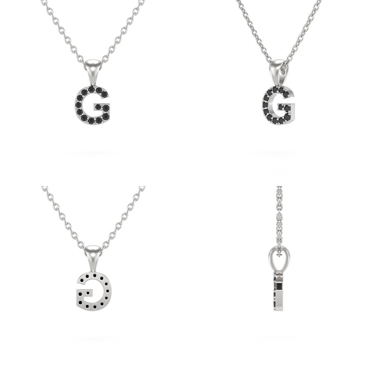 Collier Pendentif ADEN Lettre G Or 750 Blanc Diamant Noir Chaine Or 750 incluse 0.72grs - vue 2
