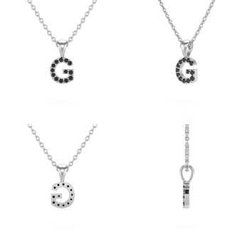 Necklace Pendant ADEN Letter G Gold 750 White Black Diamond Chain Gold 750 included 0.72grs