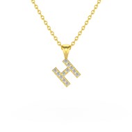 Collier Pendentif ADEN Lettre H Or 750 Jaune Diamant Chaine Or 750 incluse 0.72grs