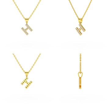 Collier Pendentif ADEN Lettre H Or 750 Jaune Diamant Chaine Or 750 incluse 0.72grs