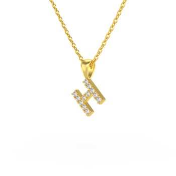 Collier Pendentif ADEN Lettre H Or 750 Jaune Diamant Chaine Or 750 incluse 0.72grs