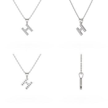 Collier Pendentif ADEN Lettre H Or 750 Blanc Diamant Chaine Or 750 incluse 0.72grs