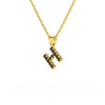 Necklace Pendant ADEN Letter H Gold 750 Yellow Black Diamond Chain Gold 750 included 0.72grs