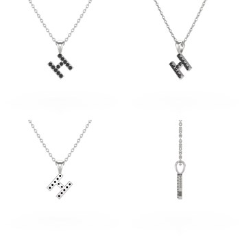 Necklace Pendant ADEN Letter H Gold 750 White Black Diamond Chain Gold 750 included 0.72grs