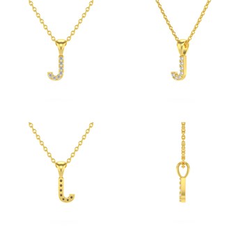 Collier Pendentif ADEN Lettre J Or 750 Jaune Diamant Chaine Or 750 incluse 0.72grs