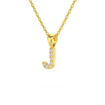 Collier Pendentif ADEN Lettre J Or 750 Jaune Diamant Chaine Or 750 incluse 0.72grs