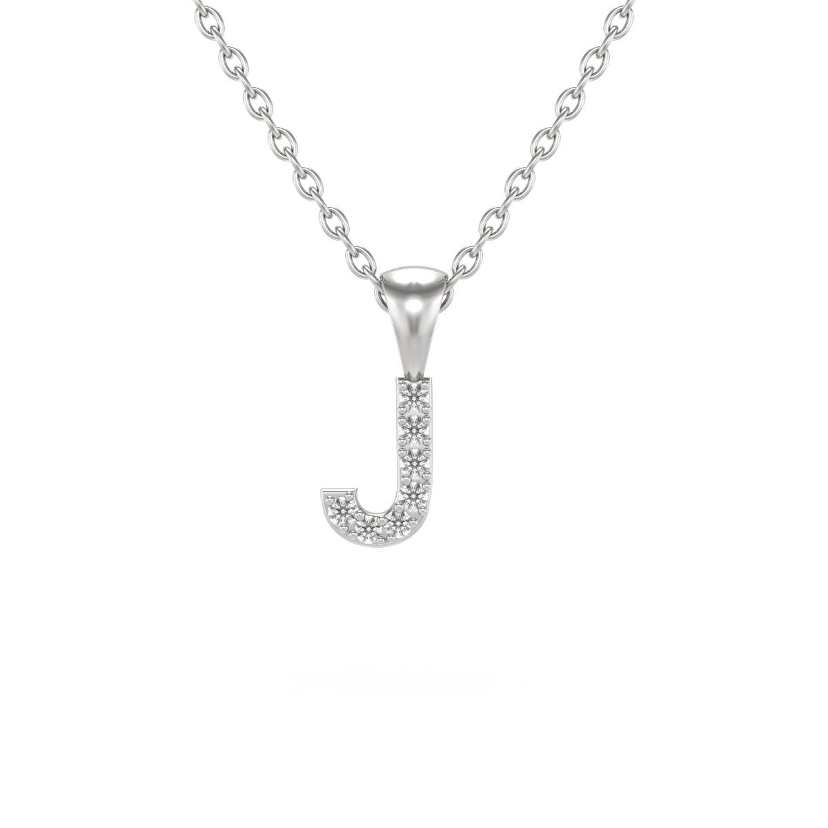 Collier Pendentif ADEN Lettre J Or 750 Blanc Diamant Chaine Or 750 incluse 0.72grs