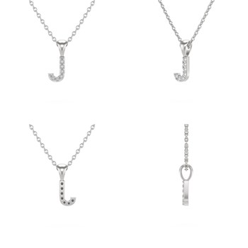 Collier Pendentif ADEN Lettre J Or 750 Blanc Diamant Chaine Or 750 incluse 0.72grs