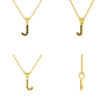 Necklace Pendant ADEN Letter J Gold 750 Yellow Black Diamond Chain Gold 750 included 0.72grs