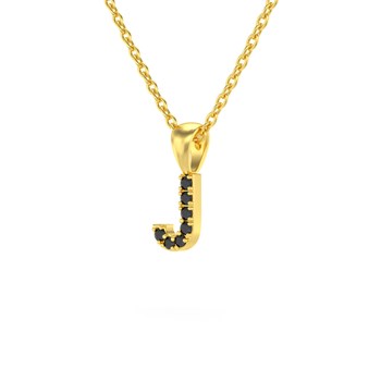 Necklace Pendant ADEN Letter J Gold 750 Yellow Black Diamond Chain Gold 750 included 0.72grs