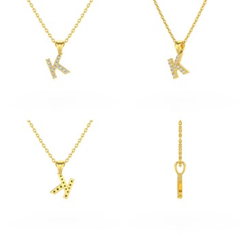 Collier Pendentif ADEN Lettre K Or 750 Jaune Diamant Chaine Or 750 incluse 0.72grs