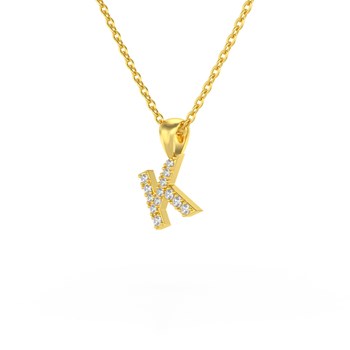Collier Pendentif ADEN Lettre K Or 750 Jaune Diamant Chaine Or 750 incluse 0.72grs