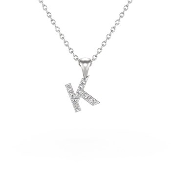 Collier Pendentif ADEN Lettre K Or 750 Blanc Diamant Chaine Or 750 incluse 0.72grs