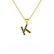 Collier Pendentif ADEN Lettre K Or 750 Jaune Diamant Noir Chaine Or 750 incluse 0.72grs