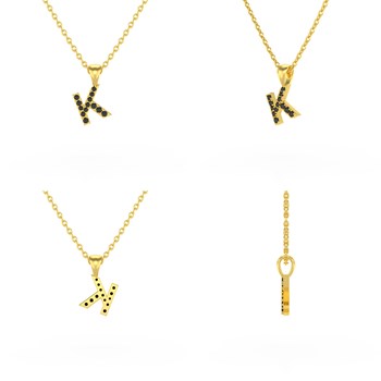 Necklace Pendant ADEN Letter K Gold 750 Yellow Black Diamond Chain Gold 750 included 0.72grs