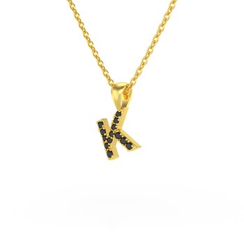 Necklace Pendant ADEN Letter K Gold 750 Yellow Black Diamond Chain Gold 750 included 0.72grs