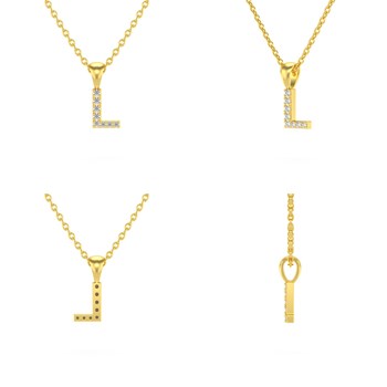 Collier Pendentif ADEN Lettre L Or 750 Jaune Diamant Chaine Or 750 incluse 0.72grs