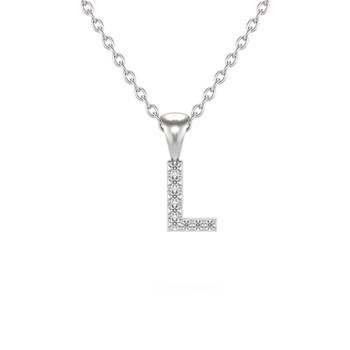 Collier Pendentif ADEN Lettre L Or 750 Blanc Diamant Chaine Or 750 incluse 0.72grs