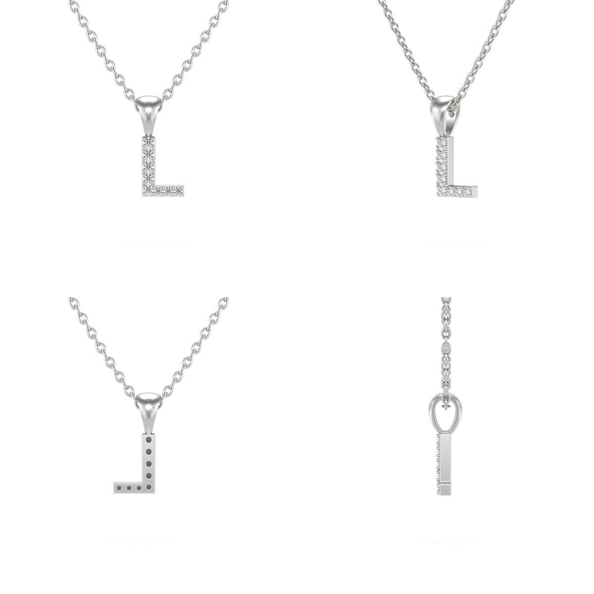 Collier Pendentif ADEN Lettre L Or 750 Blanc Diamant Chaine Or 750 incluse 0.72grs - vue 2