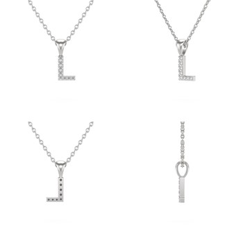 Collier Pendentif ADEN Lettre L Or 750 Blanc Diamant Chaine Or 750 incluse 0.72grs