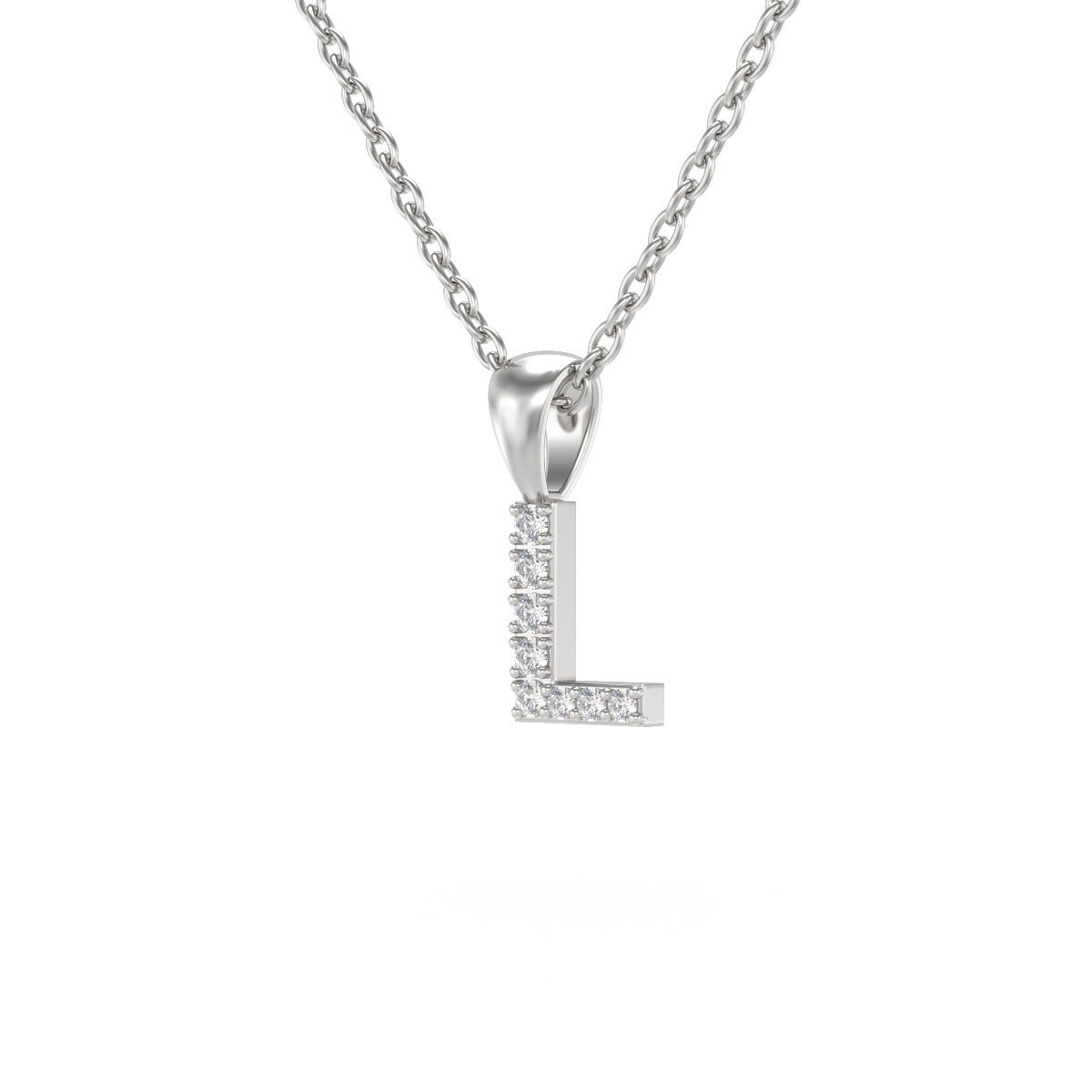 Collier Pendentif ADEN Lettre L Or 750 Blanc Diamant Chaine Or 750 incluse 0.72grs - vue 3