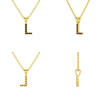 Necklace Pendant ADEN Letter L Gold 750 Yellow Black Diamond Chain Gold 750 included 0.72grs