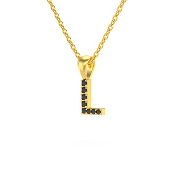 Necklace Pendant ADEN Letter L Gold 750 Yellow Black Diamond Chain Gold 750 included 0.72grs