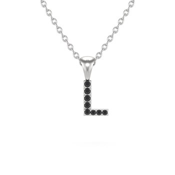 Collier Pendentif ADEN Lettre L Or 750 Blanc Diamant Noir Chaine Or 750 incluse 0.72grs