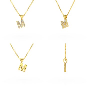 Collier Pendentif ADEN Lettre M Or 750 Jaune Diamant Chaine Or 750 incluse 0.72grs