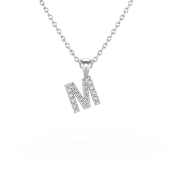 Collier Pendentif ADEN Lettre M Or 750 Blanc Diamant Chaine Or 750 incluse 0.72grs