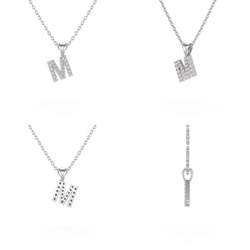 Collier Pendentif ADEN Lettre M Or 750 Blanc Diamant Chaine Or 750 incluse 0.72grs