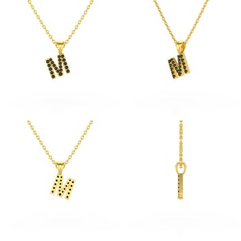 Necklace Pendant ADEN Letter M Gold 750 Yellow Black Diamond Chain Gold 750 included 0.72grs