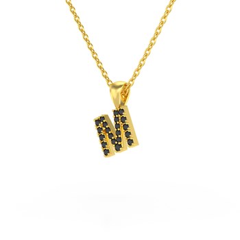 Necklace Pendant ADEN Letter M Gold 750 Yellow Black Diamond Chain Gold 750 included 0.72grs